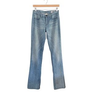 Rogan Derringer Jean Natural Waist Shaped Leg Shoe-Cut Distressed Denim Y2K Sz26